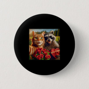 Grappige Valentijnsdag Kat Wasbeer Selfie Liefde M Ronde Button 5,7 Cm