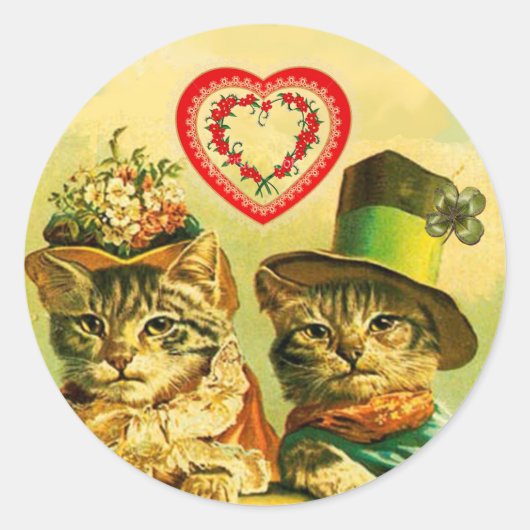 GRAPPIGE  VALENTIJNSDAG KATTEN, RODE ROZENHARTEN RONDE STICKER (Voorkant)
