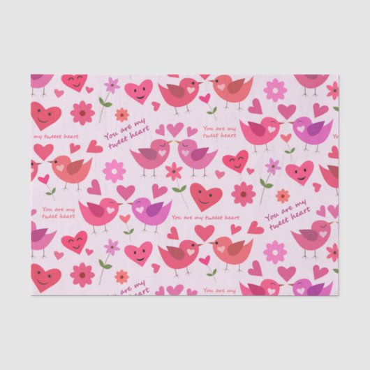 Grappige Valentijnsdag Liefdesvogels Met Hartjes Tissuepapier (Voorkant)