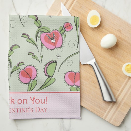 Grappige Valentijnsdag Venus Flytrap Plant Theedoek (Quarter Fold)