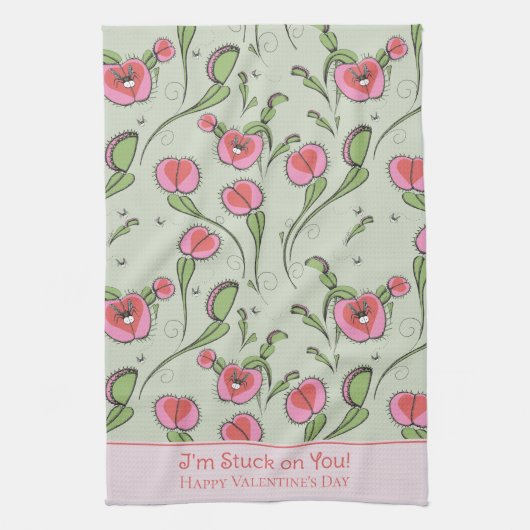 Grappige Valentijnsdag Venus Flytrap Plant Theedoek (Verticaal)