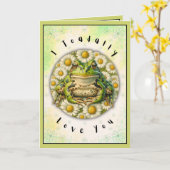 Grappige Valentijnsdag Waterverf Frog & Aangepaste Kaart (Gele Bloem)