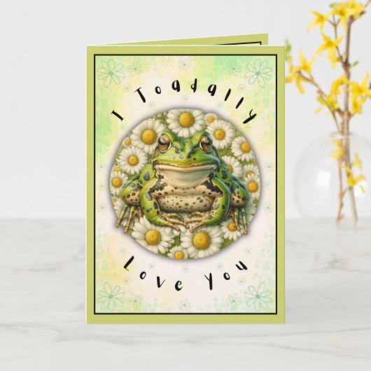 Grappige Valentijnsdag Waterverf Frog & Aangepaste Kaart (Gele Bloem)