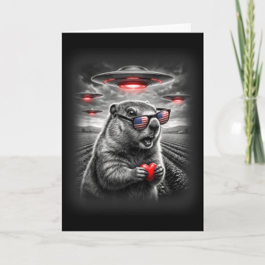 Grappige Valentijnse Dag Marmot Hart Selfie Alien Kaart (Voorkant)