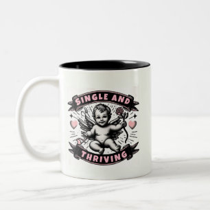 Grappige Valentijnse, Single en bloeiende cupido Tweekleurige Koffiemok