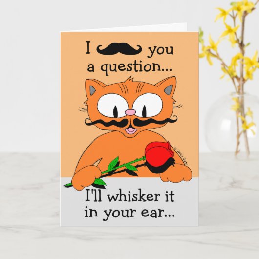 Grappige Valentijnskaart Snor Baard Kat Kaart (Gele Bloem)