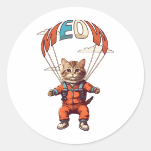 Grappige valkat uit vliegtuig ronde sticker