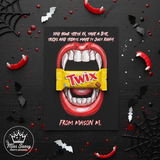 Grappige Vampier Bijt Halloween Snoep Gram Notitiekaartje