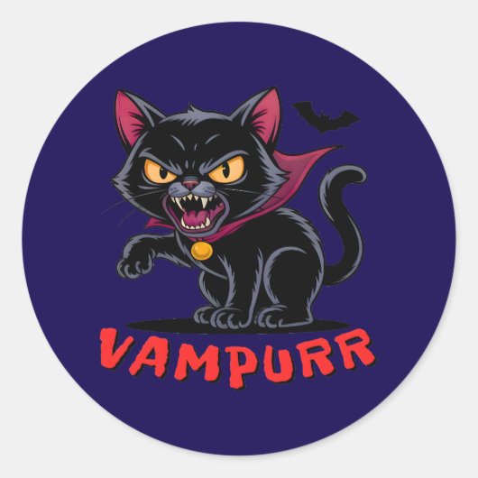 Grappige vampier kat Halloween Pun Ronde Sticker (Voorkant)