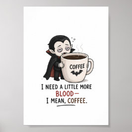 Grappige Vampier Koffie Halloween Illustratie Poster