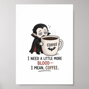 Grappige Vampier Koffie Halloween Illustratie Poster