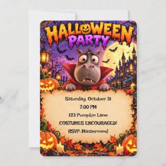 Grappige Vampier Nijlpaard Halloween Feest Uitnodi Kaart