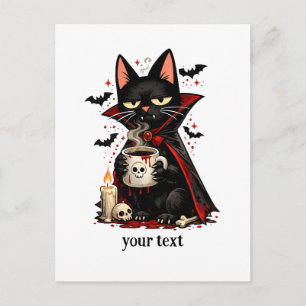 Grappige Vampier Zwarte Kat Koffie Schedel Hallowe Briefkaart