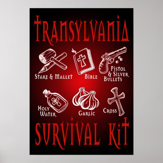 Grappige Vampire Transylvania Survival Kit Poster (Voorkant)