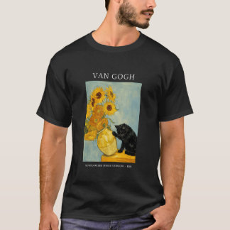 Grappige Van Gogh Whimsical Kat met Zonnebloemen V T-shirt