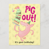 Grappige varken dat verjaardagstaart eet Varkensfe Briefkaart (Voorkant)