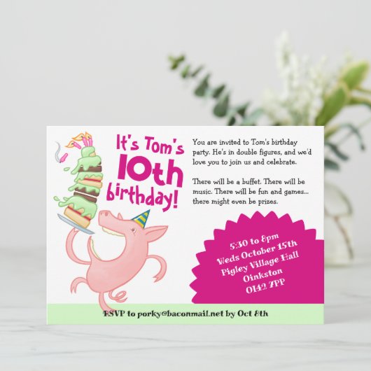 Grappige Varken Naam & Leeftijd Verjaardag Party C Kaart (Staand voorkant)