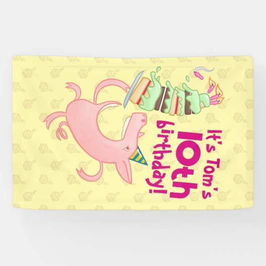 Grappige Varken Naam & Leeftijd Verjaardag Party C Spandoek (Horizontaal)