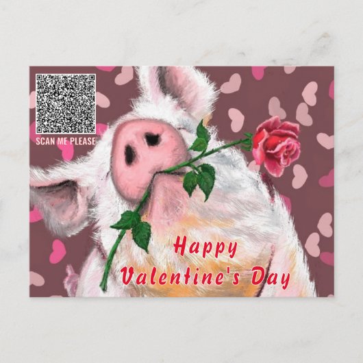 Grappige Varken Valentijnsdag Kaart met QR-code (Voorkant)