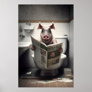 Grappige varkensbadkamerprint Dieren op toiletmuur Poster