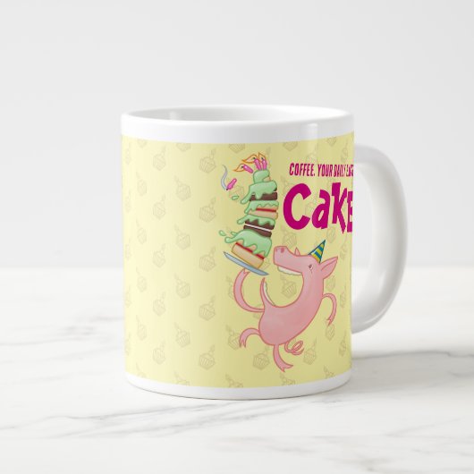 Grappige varkenskoffie dagelijks excuus voor taart grote koffiekop (Voorkant rechts)