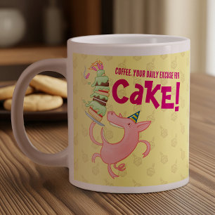 Grappige varkenskoffie dagelijks excuus voor taart grote koffiekop