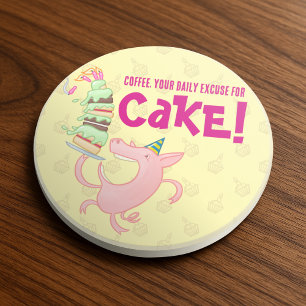 Grappige varkenskoffie dagelijks excuus voor taart zandsteen onderzetter