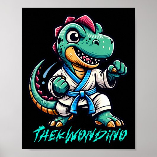 Grappige Vechtkunst Karate Taekwondo Dino Dier Cu Poster (Voorkant)