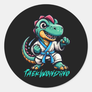 Grappige Vechtkunst Karate Taekwondo Dino Dier Cu Ronde Sticker