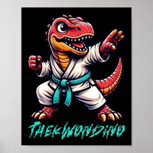 Grappige vechtsporten Karate Taekwondo Dino Animal Poster