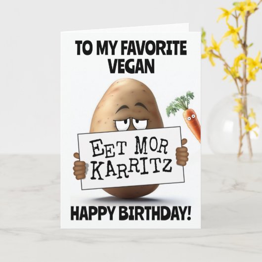 Grappige Vegan Birthday Kaart (Gele Bloem)