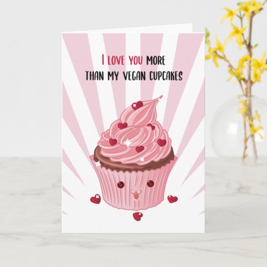 Grappige Vegan Cupcake, Valentijnsdag Kaart (Gele Bloem)