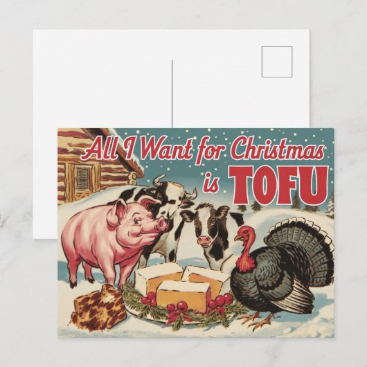 Grappige Vegan Vegetarische Kersttofu Briefkaart (Voorkant / Achterkant)