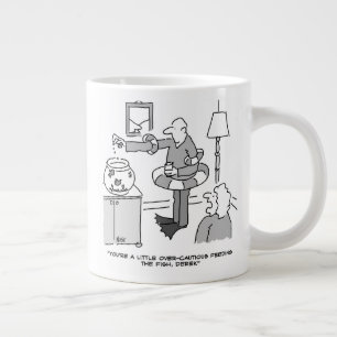 Grappige Veiligheidsnaleving Goudvis Cartoon op ee Grote Koffiekop