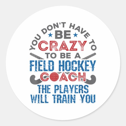 Grappige veldhockeycoach ronde sticker (Voorkant)