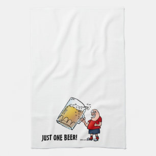 Grappige vent met maar één grote bier theedoek