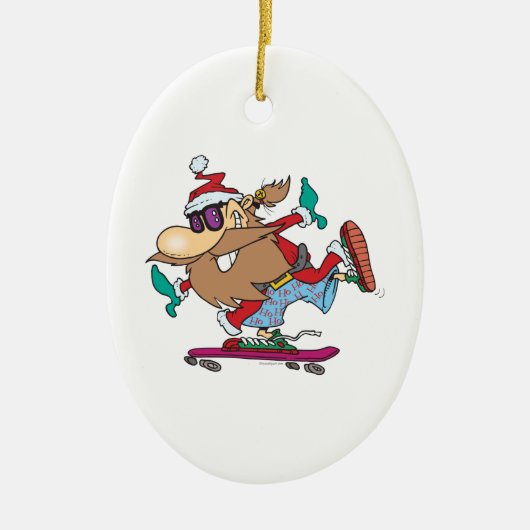 grappige vent skateboarding santa claus keramisch ornament (Voorkant)