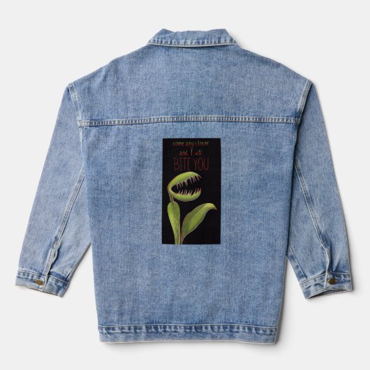 Grappige Venusvliegenvanger met Waarschuwingsberic Denim Jacket (Achterkant)