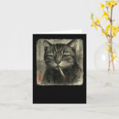 Grappige Verdrietige Kat die Sigaret Rookt Meme Li Kaart (Gele Bloem)