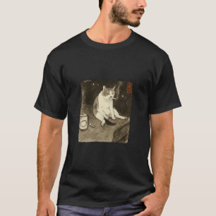 Grappige Verdrietige Kat Roken Meme Sumi-e Japanse T-shirt