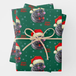 Grappige verfijnde kerstman hoed kat inpakpapier vel