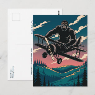 Grappige Verjaardag Bigfoot Vintage Vliegtuig Wolk Briefkaart