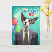 Grappige verjaardag Biz Cat in pak en Stropdas Kaart (Gele Bloem)
