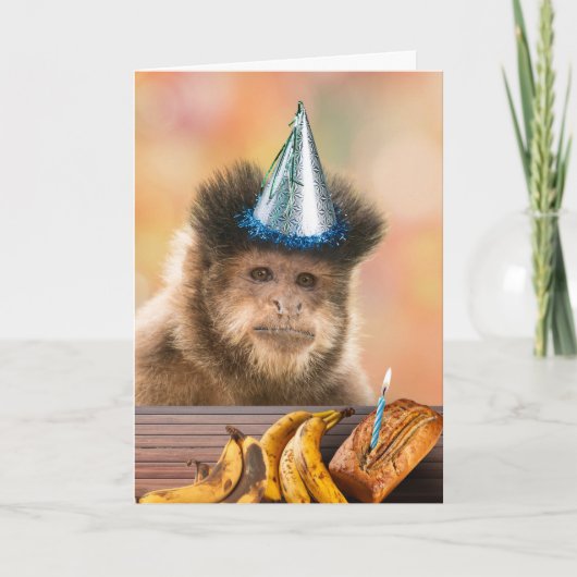 Grappige Verjaardag Capuchin Monkey Banaan Brood Kaart (Voorkant)