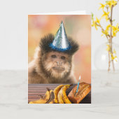 Grappige Verjaardag Capuchin Monkey Banaan Brood Kaart (Gele Bloem)