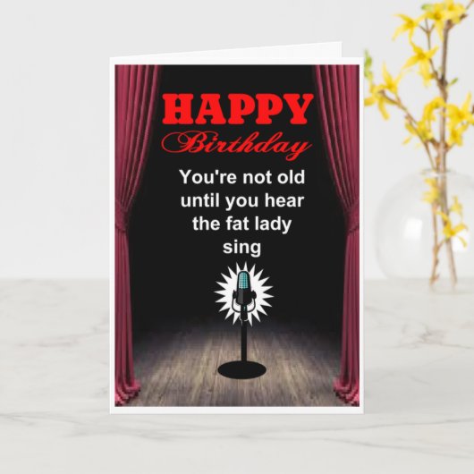 Grappige verjaardag, de dikke dame zingt kaart (Gele Bloem)