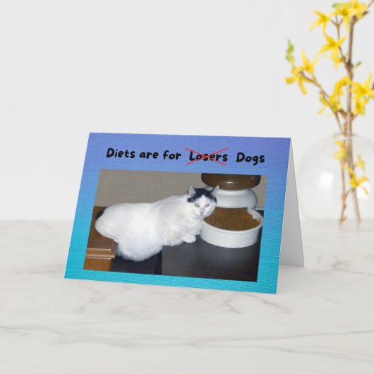 Grappige verjaardag dikke kat zegt dat diëten zijn kaart (Gele Bloem)