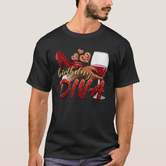 Grappige verjaardag Diva Happy Birthday Hakken en  T-shirt (Voorkant)