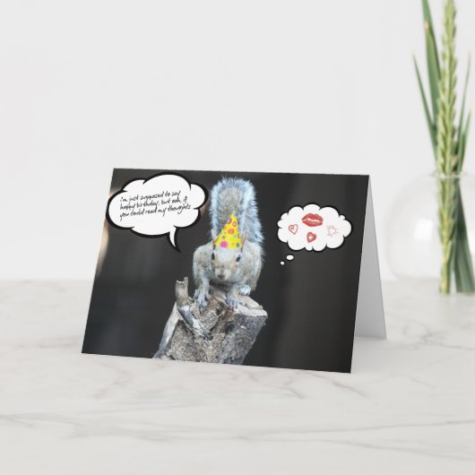 Grappige Verjaardag Eekhoorn, Liefde en Kussen Kaart (Voorkant)