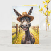 Grappige Verjaardag Ezel Dragen van een Pet Kaart (Gele Bloem)